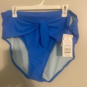High-waisted Blue Tie Front Swim Bottoms